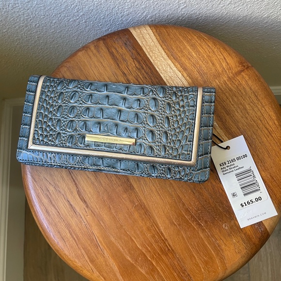 Brahmin Blue Bag + Wallet Marissa Satchel & Ady Wallet Slate Blue & Gold Leather - Picture 4 of 16